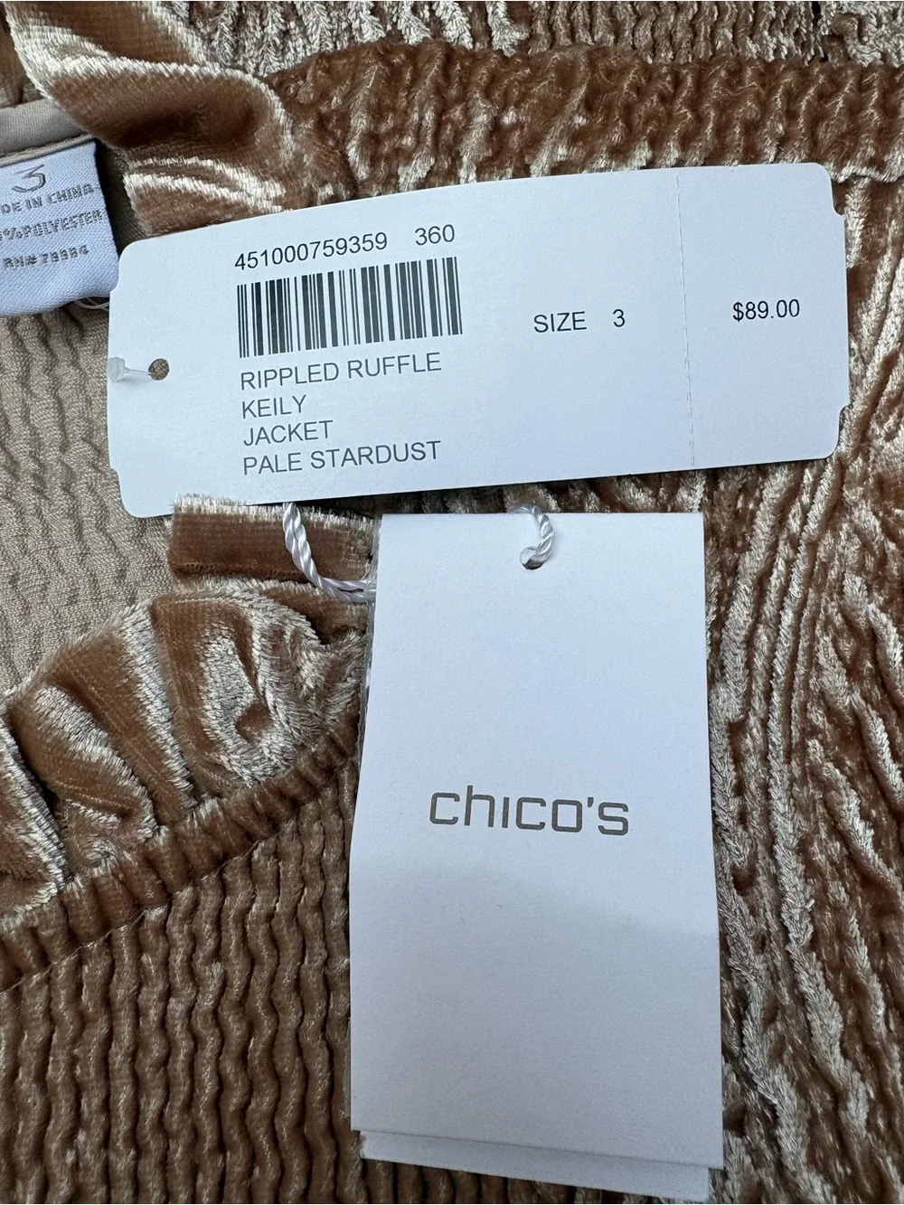Chico's Rippled Ruffle Keily Jacket in Pale Stardust | Women's Size 3 / XL - Picture 10 of 12
